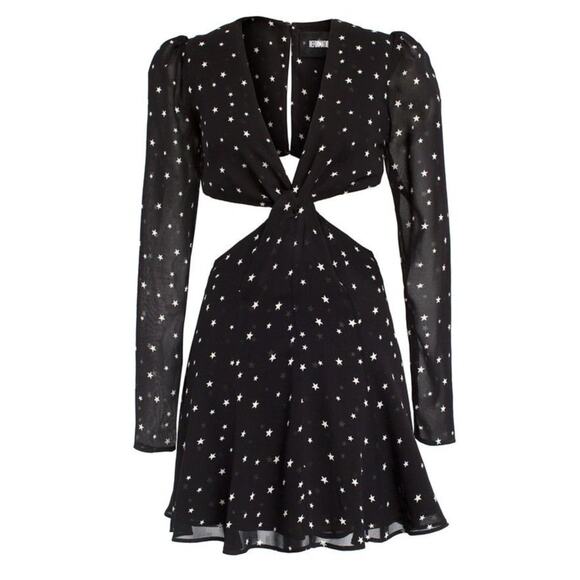 $238 Reformation Black Star Print Cut-Out Dress - 10 - Picture 4 of 10